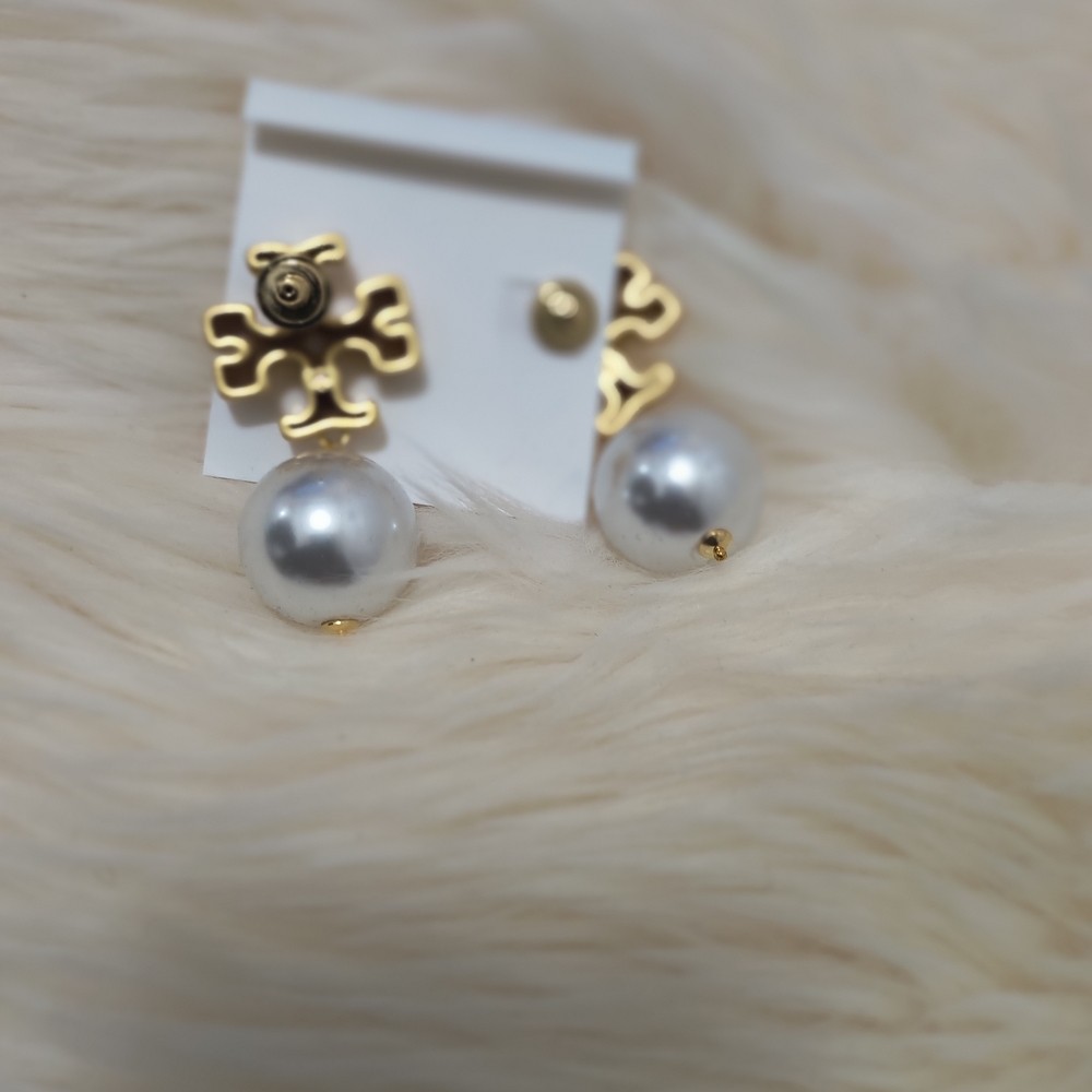 Tory Burch Gold and White Pearl Earrings